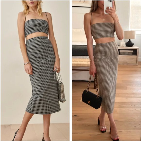 Reformation Dresses & Skirts - NEW Reformation Callista Knit Two Piece - Gray Check Stretch Fabric Knit